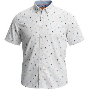 Tallia Sport Mens Large White Palm Tree Pineapple Print Short Sleeve Button Down